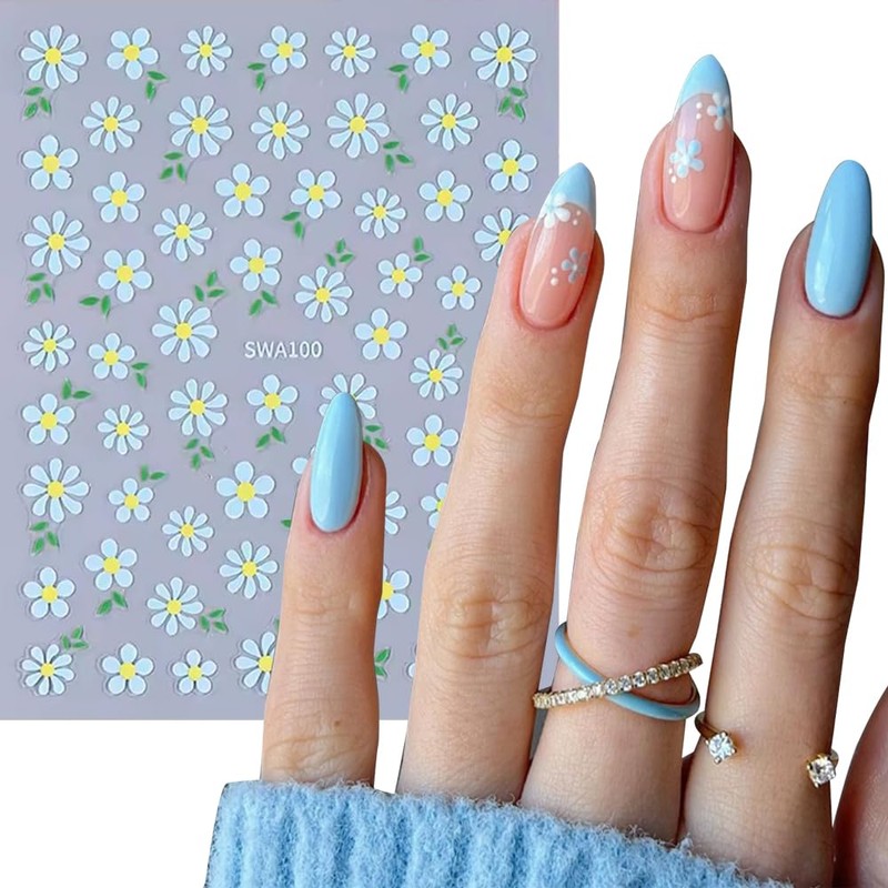 Nagelsticker Set Gänseblümchen, 6 Stück, Selbstklebende Blumen Aufkleber