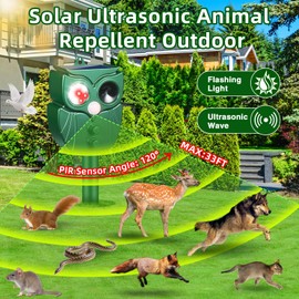 2025 Upgraded Solar Ultrasonic Animal Repeller Outdoor Cat Repellent Motion Detection LED Flash Light, Waterproof Deer Rabbit Raccoon Deterrent Dog Squirrel Skunk Repellent for Yard Garden,2 Pack