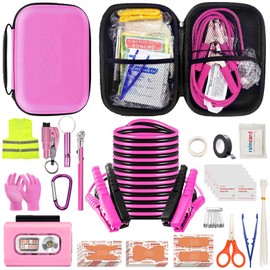 AUTODECO Car Roadside Emergency Kit, Car Safety Kit for Men Portable Car Kits for Emergency, Pink