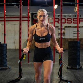 4KOR Deluxe Shoulder and Full Body Cross Anchored Resistance Cord System with Interchangeable Handles, Foot Straps, and Workout Guide. Exercise Bands with Nylon Sleeves, Anchors, and Carry Bag