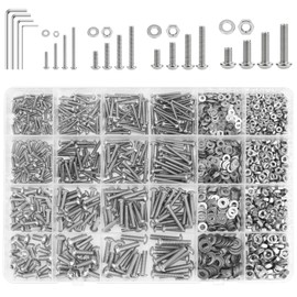 Kindroufly 1285 Pieces M2 M2.5 M3 M4 Button Head Socket Cap Screws Nuts Washers Assortment Kit, 304 Stainless Steel, Fully Machine Thread