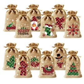 CCINEE 36pcs Christmas Drawstring Goody Candy Gift Bags, 4x6 Inch with Double Jute Drawstrings for Xmas Party Favors