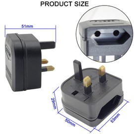 Casoter 2-Pin EU to 3-Pin UK Plug Adaptor, 5A Fuse European Type C E F to Britain Type G Plug Converter, Black Euro Plug Adaptor UK Socket Adapter, 3 Pack