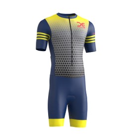 Crossedge Men’s Cycling Trisuit Unique Sublimated Design Padded, Quick-Dry and Breathable Half Sleeve Aerodynamic Skinsuit. (Medium, Blue/Yellow, One size)