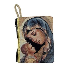 VILLAGE GIFT IMPORTERS Bolsa de tapiz de 5 pulgadas con arte católico tradicional | perfecto para rosarios y pequeñas baratijas | Christian Home Goods, Madonna y Niño 2