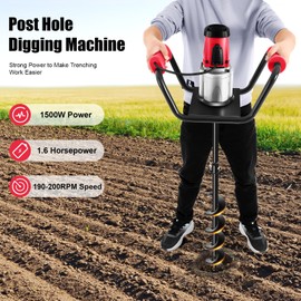 HAPPCUCOE Electric Post Hole Digger Earth Auger 1500W 6-Inch Auger Bit Earth Auger,1.6HP Earth Auger Digging Drill,Suitable for Post Hole Digging, Drilling, Tree Planting