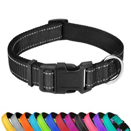 PWOD PWOD Reflective Dog Collar, Adjustable Soft Neoprene Padded Nylon Pet Collars with Buckle for Medium Dogs, Black,M