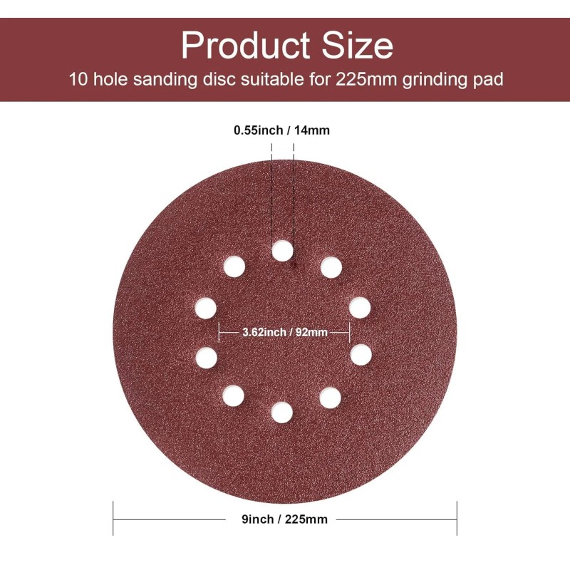 10Pcs 9" Drywall Sanding Discs 10-Hole Hook Loop 40-240 Grit