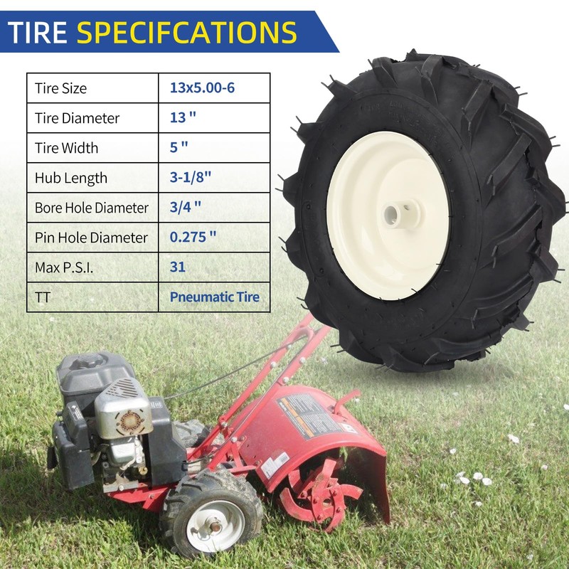 GICOOL 13x5.00-6" Tiller Tire and Wheel, 【3/4" Axle Size】, 3-1/8"
