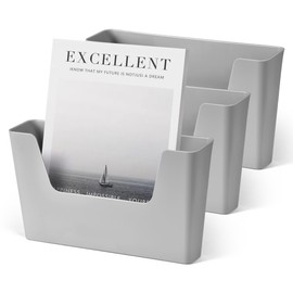 YOHOM 3 Pack Adhesive File Holder, No Drilling Door Box Wall Hanging Magazine Holder, Plastic, Grey