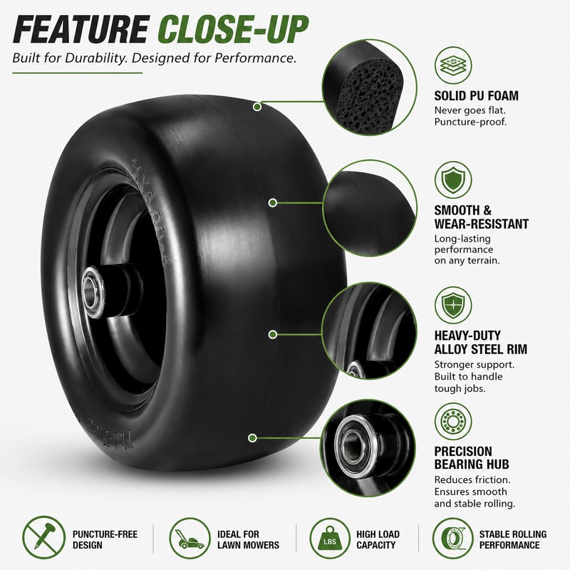 11x6.00-5 Lawn Mower Tires 2-Pack for Front Wheels – Puncture-Free
