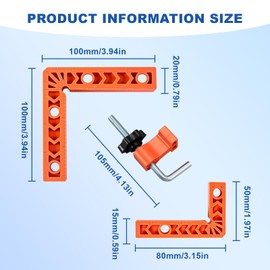 8 PCS Corner Clamps for Woodwork, Right Angle Clamp 90 Degree Clamp Positioning Squares with 8 Clamps Woodworking Tool for Pictures Frames Cabinets Boxes (3" 4")