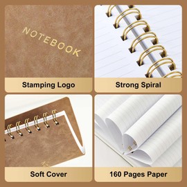 TSFPapier Spiral Notebook College Ruled Soft Cover Suede Aesthetic Note book 160 Pages 8.5" x 6.34" For Work Note taking,Journals For Writing School Office With Double-Sided Pocket,100GSM Thick Paper