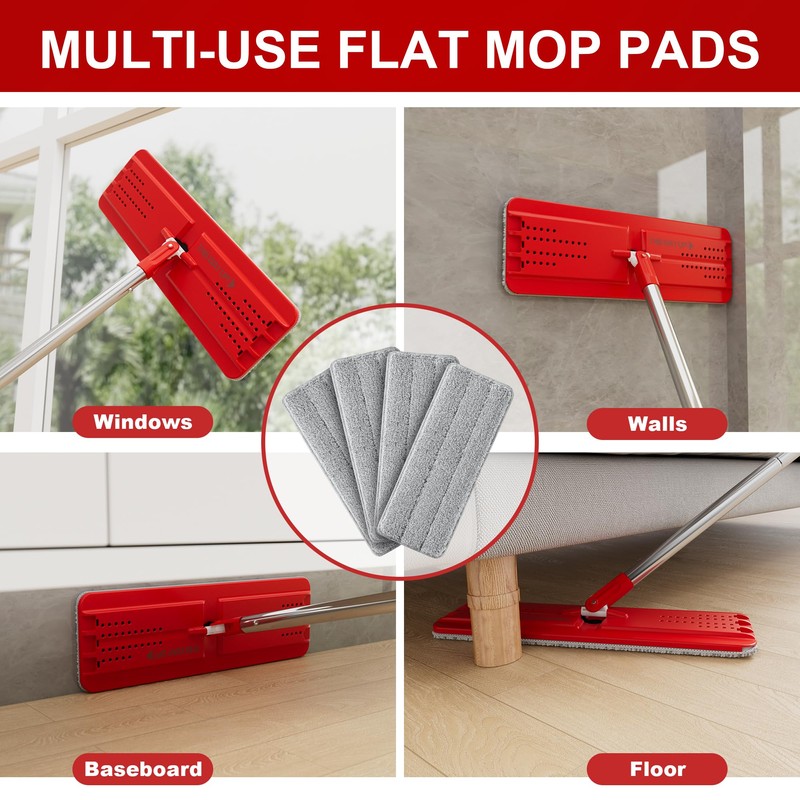 BOSHENG Flat Mop Pads, Reusable Mop Cleaning Refills, Microfiber Pads