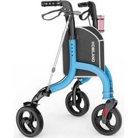 HOMLAND 3 Wheel Walkers for Seniors, FSA/HSA Eligible Foldable Wheeled Rollator with Cane Hold and Cup Hold, Three Wheel Rolling Walker Height Adjustable for Seniors