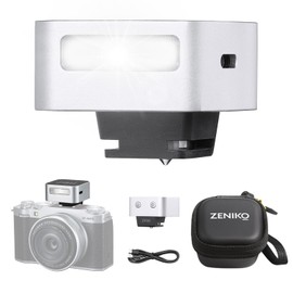 Zeniko ZF08 Mini Camera Flash Speedlite - Aluminum Hot Shoe Flash with 5 Power Levels, CCT 6500K±200K, <3s Recycle，Continuous Flash, Compatible Sony/Canon/Nikon/Fuji/Olympus/Panasonic/Leica （Silver）