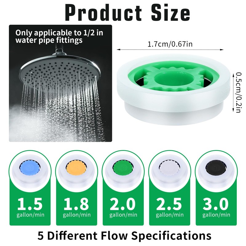 Mabor 10Pcs Shower Flow Restrictor, gpm 1.5/1.8/2.0/2.5/3.0 Shower Flow Reducer,