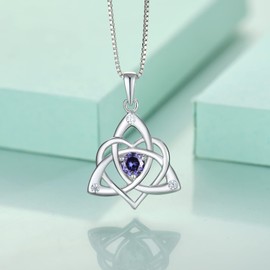 starchenie Celtic Knot Necklace 925 Sterling Silver Heart 3A Birthstone Necklace for Women