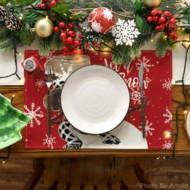 Artoid Mode Red Snowman Snowflakes Let it Snow Winter Placemats Set of 4, 12x18 Inch Seasonal Christmas Table Mats for Party Kitchen Dining Decoration