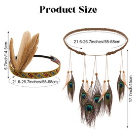 Nfvjfxz 5Pcs Native American Jewelry Sets for Women Indian Boho Costume Includes Simulated Peacock Feather Hair Accessories Dream Catcher Tassel Pendant Earrings Necklaces and Bracelets