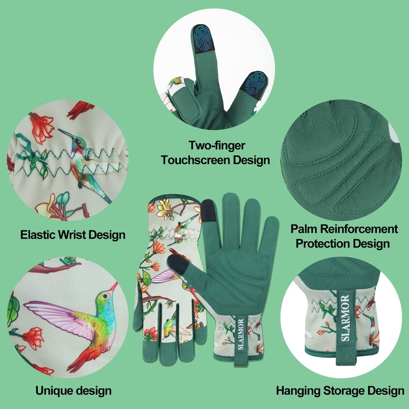 SLARMOR Leather-Gardening-Gloves for Women - Thorn-Proof Work-Gloves with Touch Screen