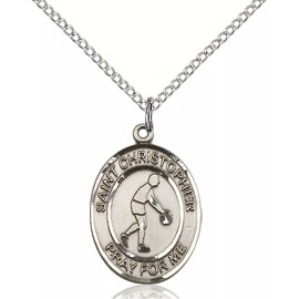 bliss Sterling Silver St Christopher Basketball Sports Medal Necklace 18'' Chain