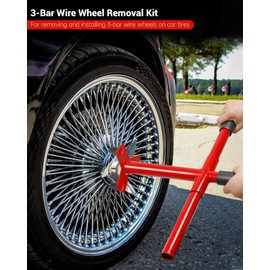 Krysolad 3 Bar Lowrider Wire Wheel Knock Off Tool with Bar Suitable, Applicable to Wheel Hub with Triangular Screw Plate, 3-Pole Wire Wheel Removal and Installation Kit