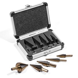 Stark HSS 5PCS Titanium Step Drill Bit Set, 50-Sizes in 5-High Speed Steel Drill Bits Set for Sheet Metal with Storage Case, Multiple Hole Stepped Up Bits for DIY Lovers
