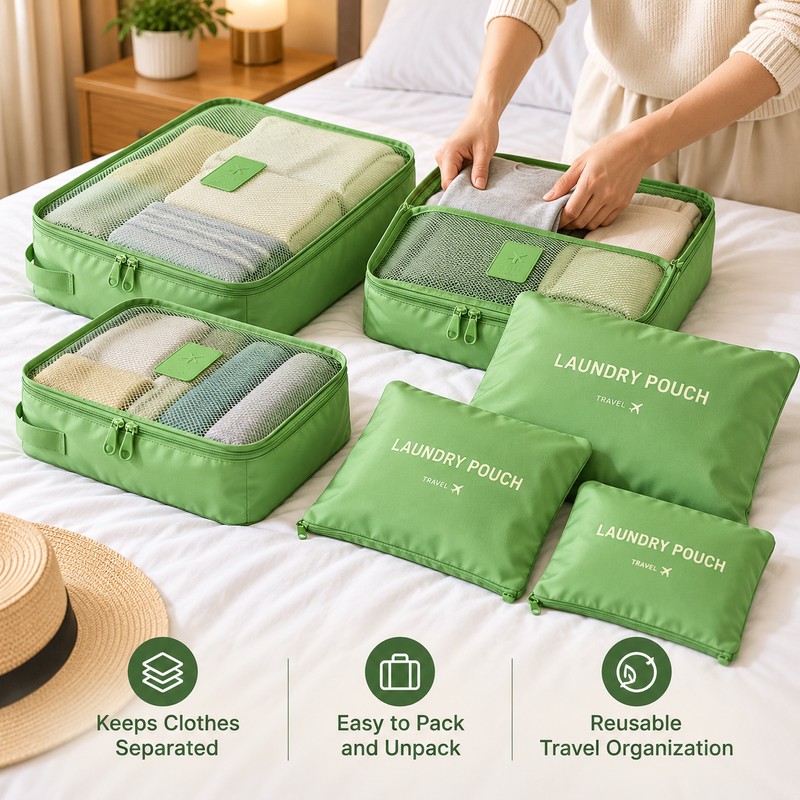 6-Piece Travel Packing Cubes for Luggage Organization – Waterproof Zippered