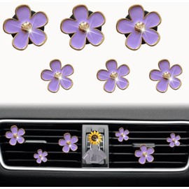 6 Pcs Purple Daisy Air Vent Clips, Cute Flower AC Outlet Clip Car Interior Air Fresheners Accessories + Mask Hook
