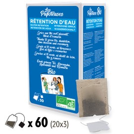 LES PAPOTEUSES Organic Water Retention Infusion with Green Tea, Dandelion, Lime Blossom and Rosemary | 60 Tea Bags | Infusion Set with 3 Boxes of 20 Bags | Certified Organic
