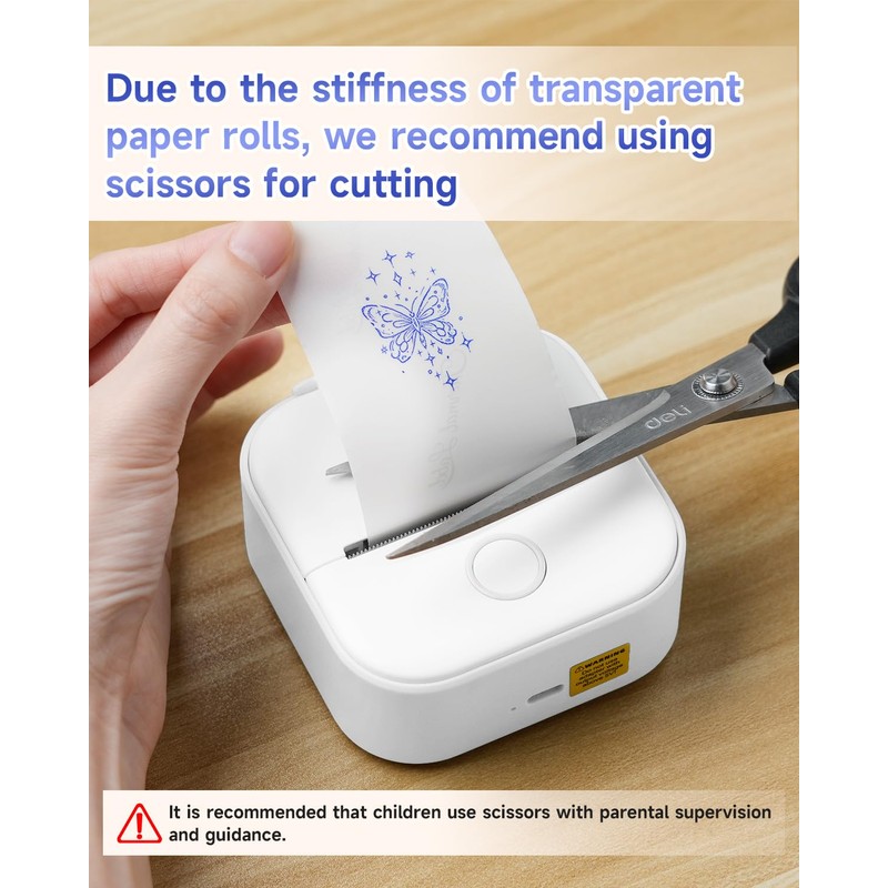 Memoqueen T02 Sticker Printer with 3 Rolls Paper, Portable Thermal