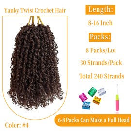 10 Inch Pre-Looped Yanky Twist Crochet Hair, 30 Strands/Pc, Mini Passion Twists, Senegalese Braiding Hair (4#, 8 Pcs/Pack)