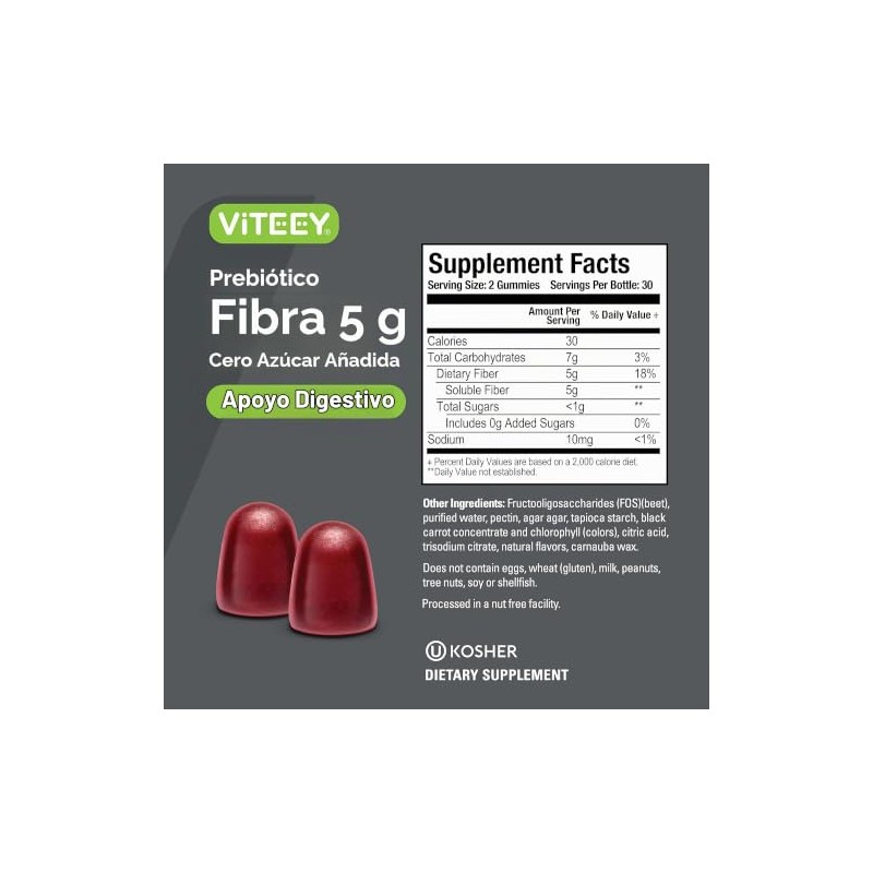 Gomitas de fibra de 5 g, 60 unidades, 1 paquete