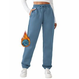 PINSPARK Women's Fleece Lined Sweatpants Winter Joggers Athletic Pants Casual Thick Warm Cinch Sweat Pants Pockets Gray Blue S