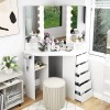 Costway Corner Vanity Desk Cosmetic Vanity Station w/ LED Mirror