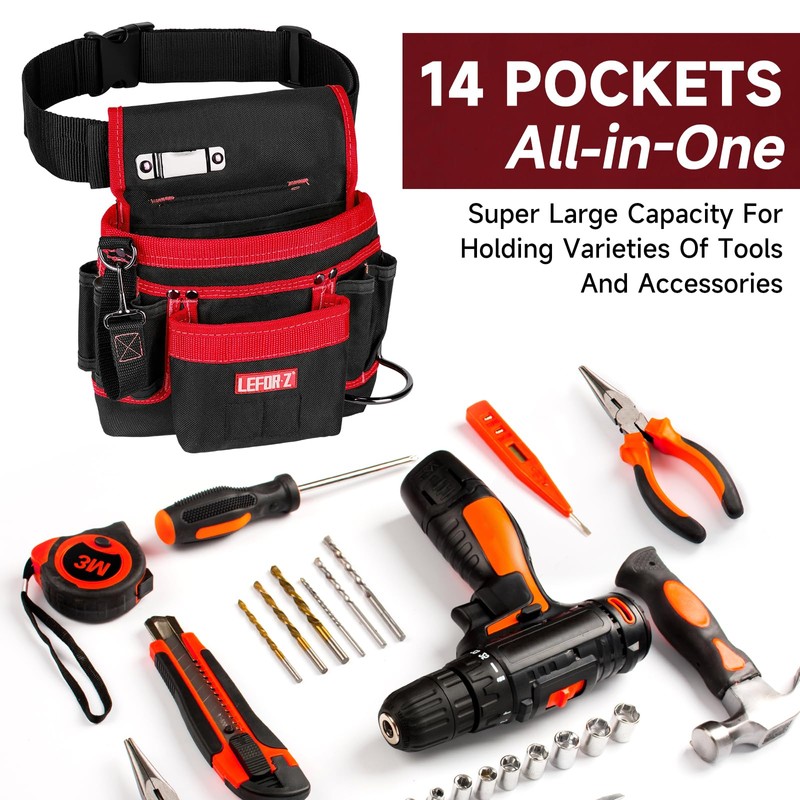 Tool Belt,Magnetic Tool Pouch,14-Pockets Tool Belts for Men,Detachable & Adjustable
