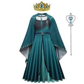 Lito Angels Girls Kids Princess Queen Coronation Costume Fancy Dress with Cape, Crown and Wand Accessories Age 9-10 Years Green 291