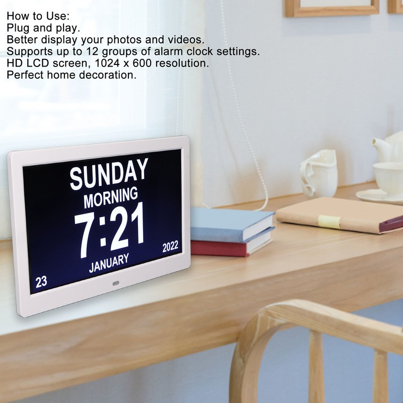 Digital Photo Frame 10in 1024x600 LCD Alarm Clock Remote Control