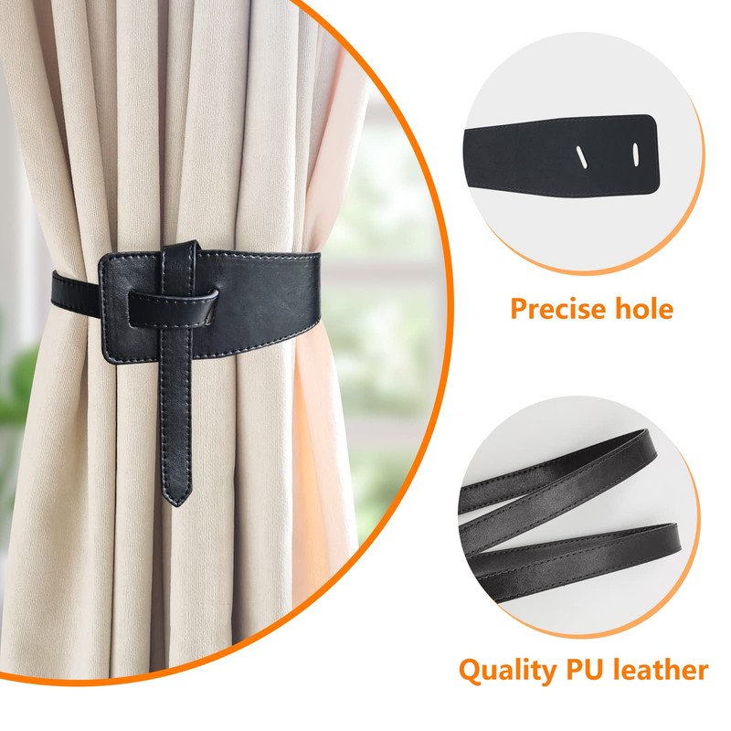 Leather Curtain Tie Backs, 4 Piece Minimalist Leather Drapery Tiebacks,