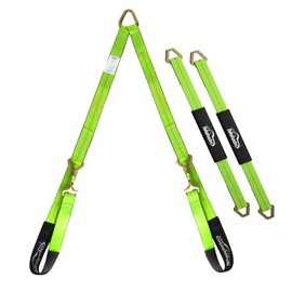 Autofonder V-Bridle Strap 2" x 4' w/Snap Hooks w/Cordura Sleeve and 2 Pack 2"x 36" Axle Straps, D Ring Middle, for Car Hauler, Rollback, Flat Bed, Tow Truck, Wreck & Recovery