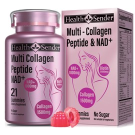 HealthSender Hydrolyzed Collagen Peptide Filled Gummies, 1500mg Protein Type I,II,III,V,X,1000mg NAD 15000mcg Biotin Supplement for Sugar-Free Man&Woman,AI-Fomular HCL for Skin,Hair,Nails
