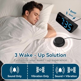 Loud Alarm Clock for Heavy Sleepers, Vibrating Alarm Clock with Vibration Pad, Led Display, Dual Alarms, 5 Brightness, 4 Volumes, Snooze, Bedside Clocks for Teens Elderly (Black-Blue)