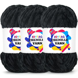 Velvet Chenille Yarn for Crocheting Black Velvet Yarn Fluffy Yarn Plush Yarn Thick Bulky Chunky Chenille Velvet Yarn Soft Baby Blanket Yarn for Crocheting Hand Knitting 3 * 100g-Black