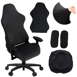 OxiMet Gaming Chair Cover - Gaming Chair 4 Pieces Office Chair with Armrests/Chair Back Cover/Seat Cover Office Chair for Computer Chairs/DX Racing/PC Seat Cover Chair - No Chair, Black