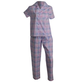 Slenderella Ladies Tartan Pyjamas Lightweight Button Down Top & Trouser Bottoms PJs UK 20/22 (Blue)
