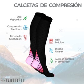 Canotagio 2 Pares de Calcetas Hombre. Calcetines de Compresión para Hombre y Mujer. Calcetas Deportivas Hombre. Calceta para Diabetico o Ejercicio Mejora Circulación. Compression Socks. (S/M, Rosa)