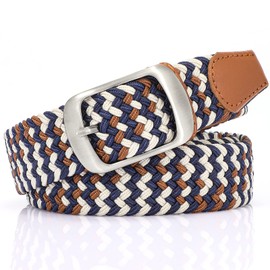JASGOOD Mens Belt-Elastic Braided Stretch Belt with Covered Leather Buckle for Jeans Woven Trouser Belts for Men and Women,Beige Brown Dark Blue,Fit Waist Size 33"-37"