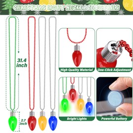 8pcs Christmas Bead Necklace, Light up Christmas Necklace Bulb Pendant, Xmas Necklaces Accessories Bulk Green Yellow Red Blue, Light Christmas Necklaces for Xmas Ugly Sweater New Year Party Supplies