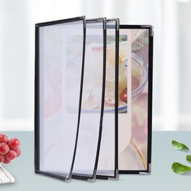 XINWOO 8.5 x 11 Inch Menu Covers,4 Page 8 View Transparent Restaurant Menu Covers, Fits A4 Size Paper，Bar Cafe Restaurant Book Black Folder